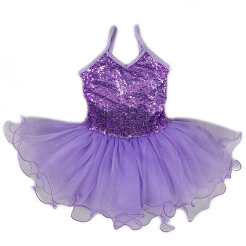 Little Girls Purple Sequin Strap Ballet Dress 24M-8 - SophiasStyle.com